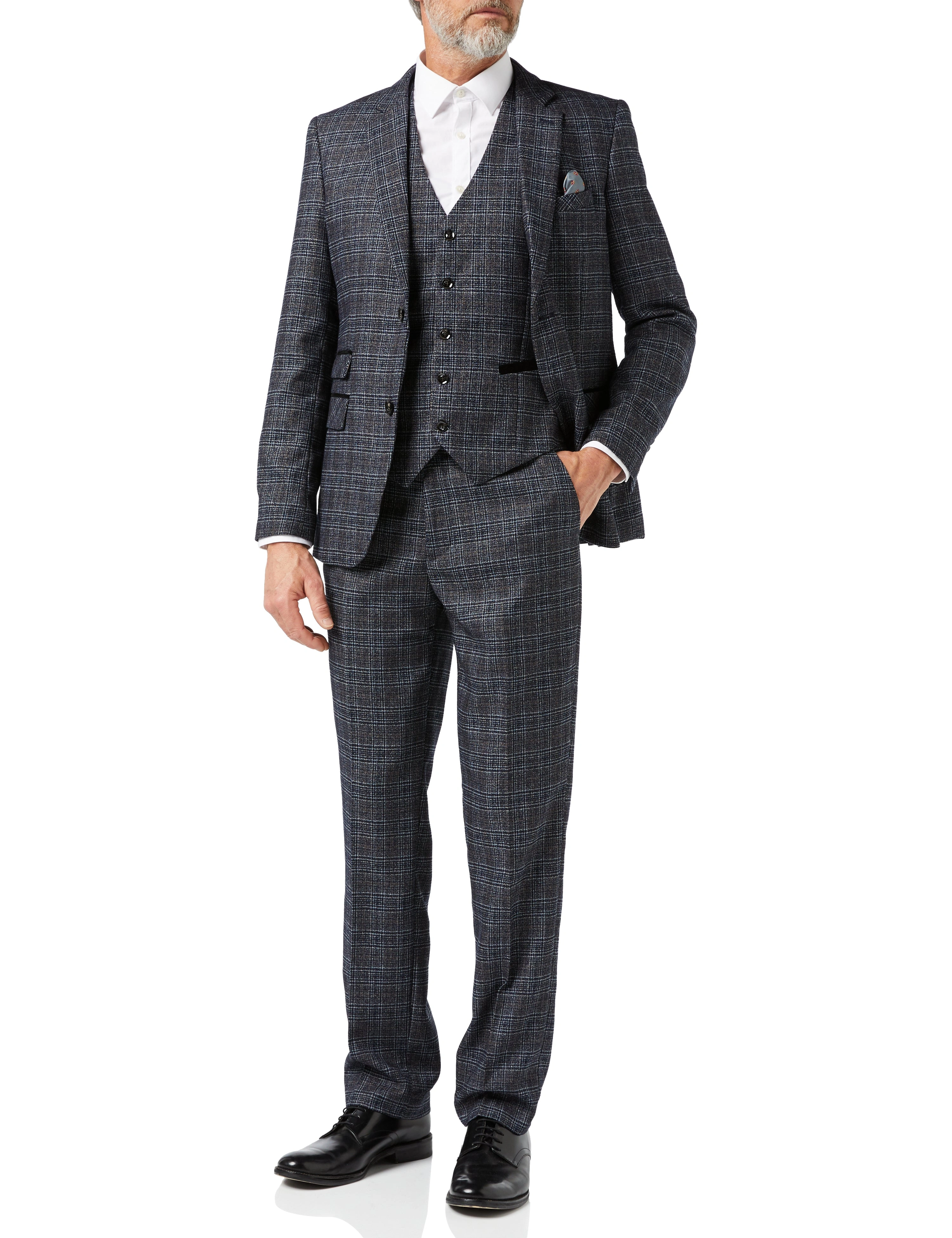 Traje a cuadros de tweed gris Abel: Elegancia atemporal para el hombre moderno. Un clásico renovado con estilo.