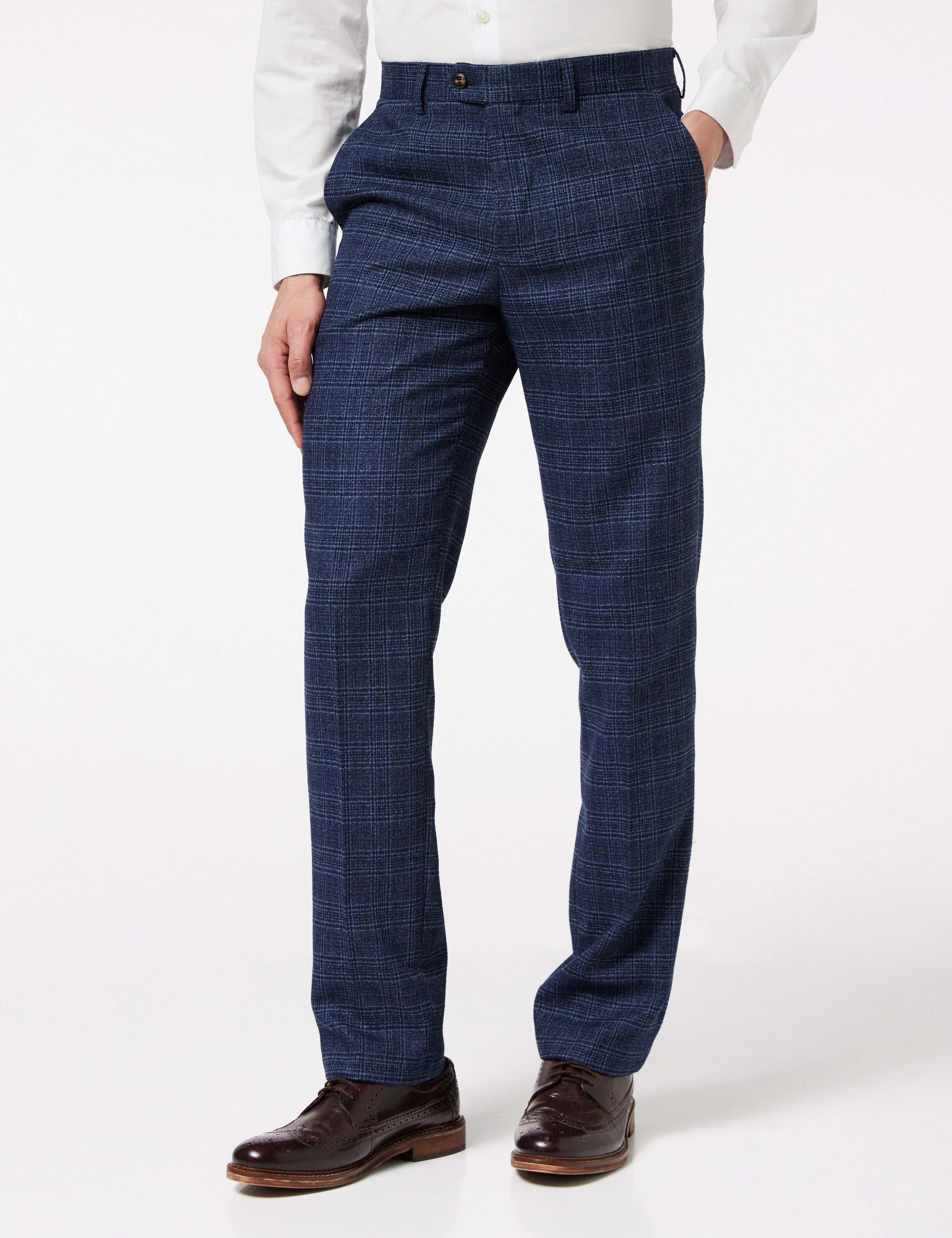 Abel - Pantalones de traje azul marino tweed, corte a medida, formales y elegantes, ¡imprescindibles!
